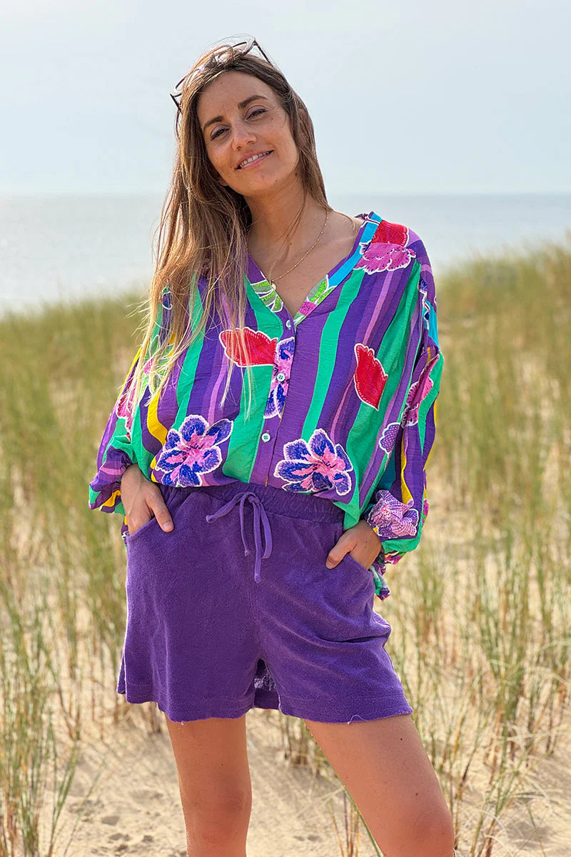 Purple Terry Cloth Shorts