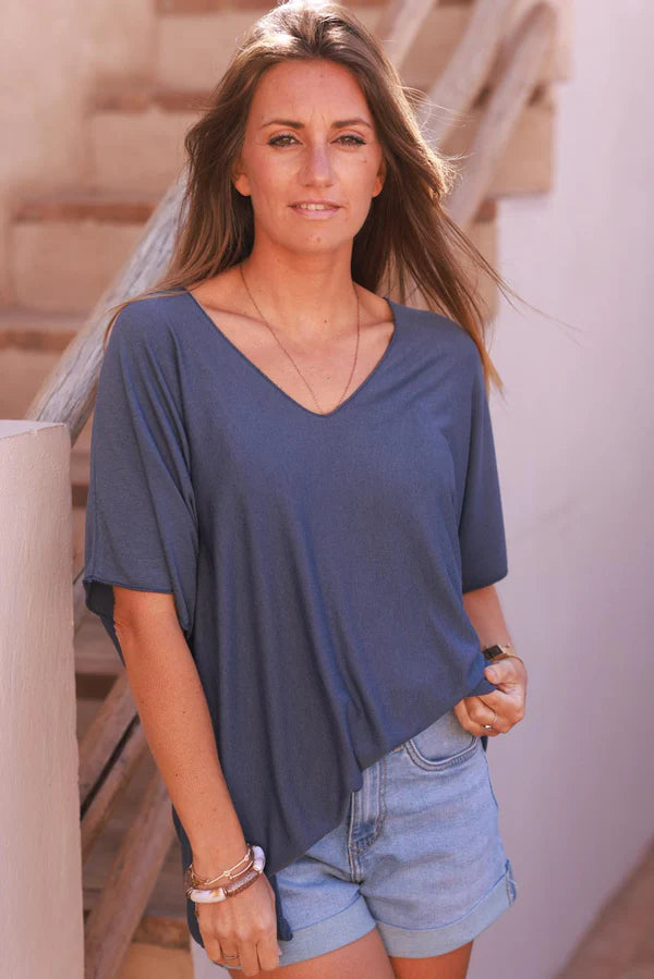 Relaxed fit Rosewood V-neck Top