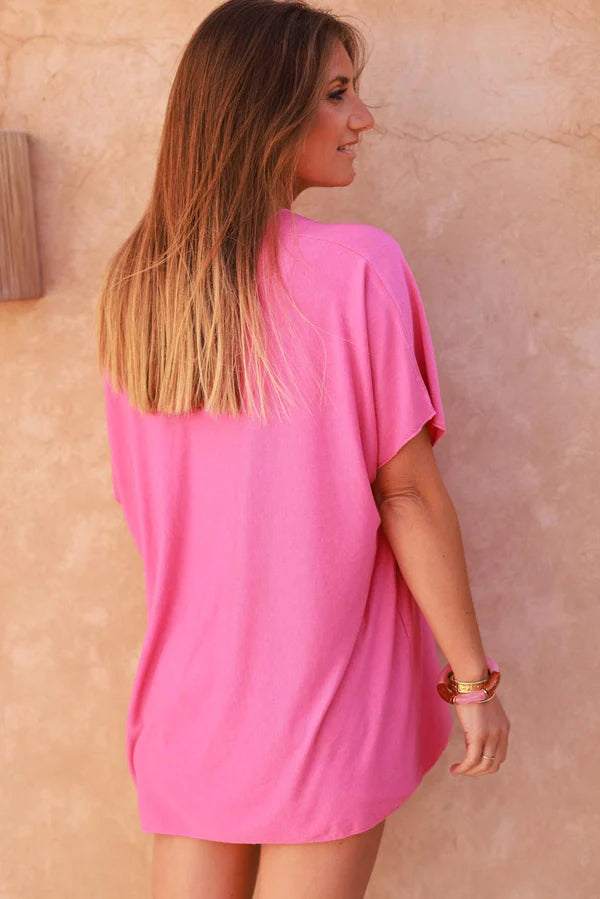 Relaxed fit fuchsia v-neck top