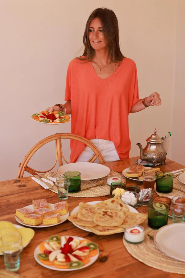 Relaxed fit Orange V-neck Top