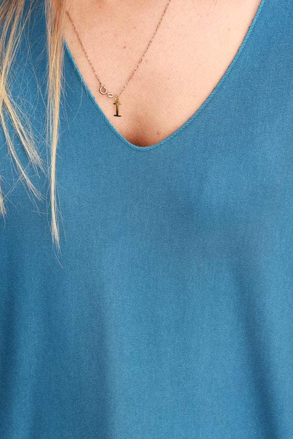 Relaxed fit Petrol Blue V-neck Top