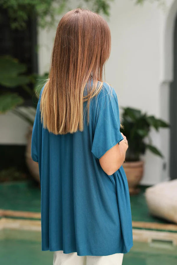 Relaxed fit Petrol Blue V-neck Top