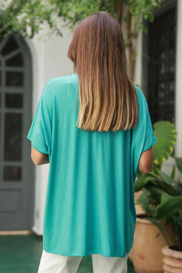 Relaxed fit Turquoise V-neck Top