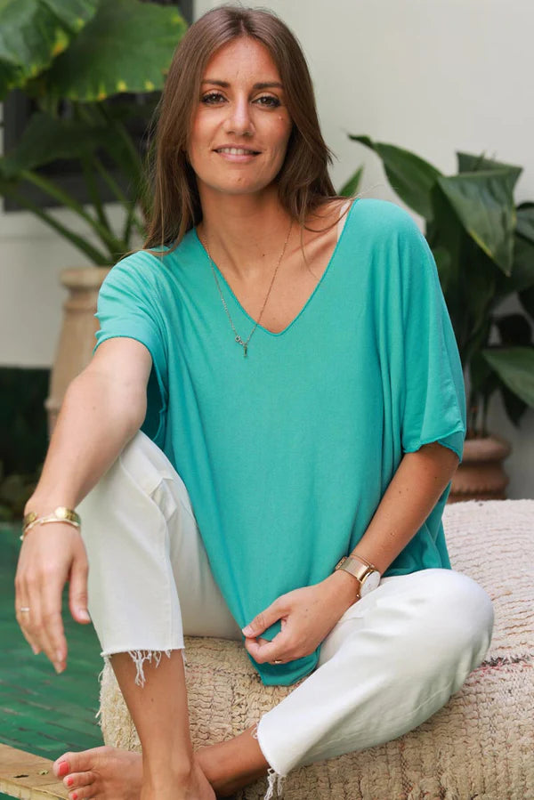 Relaxed fit Turquoise V-neck Top