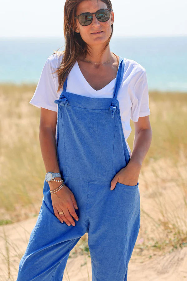 Royal blue Cotton and Linen Flowing Overalls