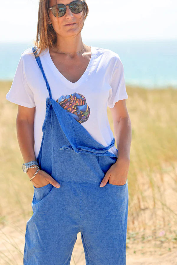 Royal blue Cotton and Linen Flowing Overalls