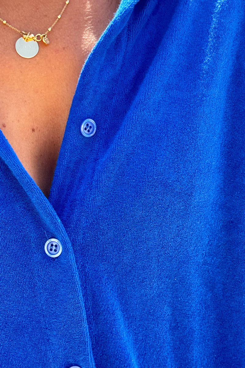 Royal blue Terry Cloth Button-Down Shirt Dress