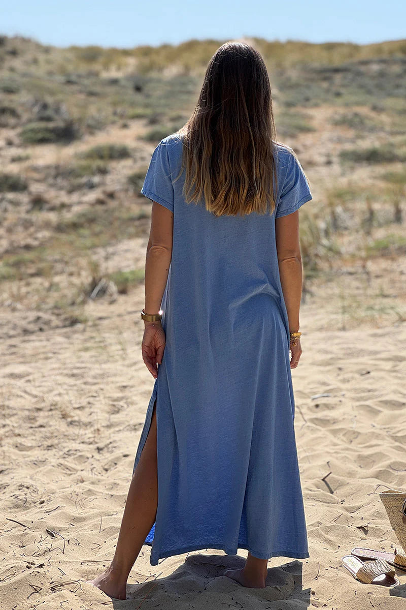 Royal Blue Vintage Rock V-Neck T-Shirt Dress