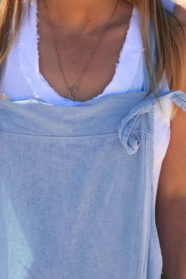 Light Blue Cotton and Linen Flowing Overalls