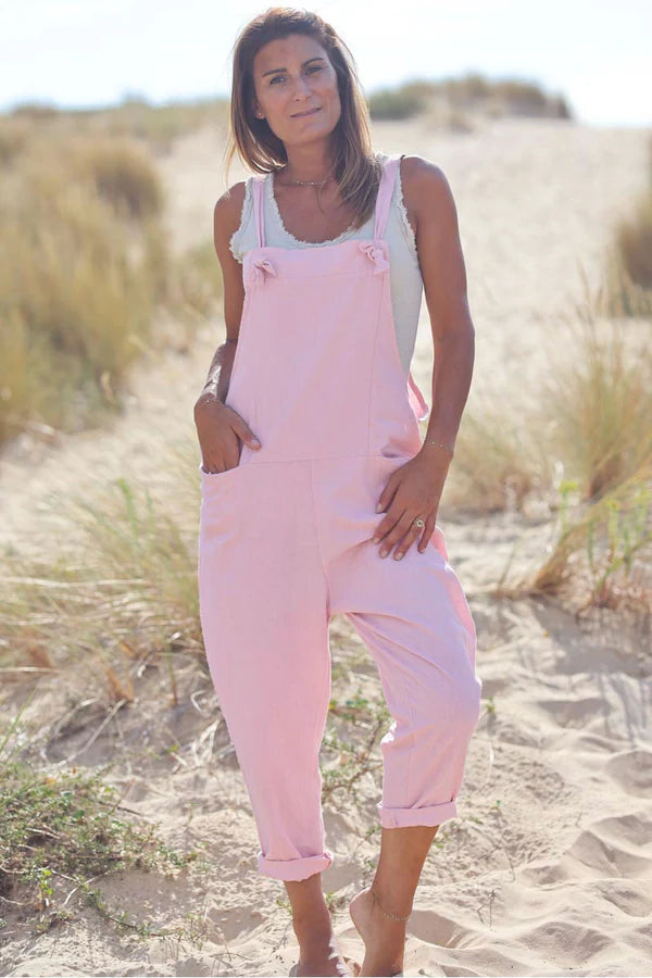 Light Pink Cotton and Linen Flowing Overalls