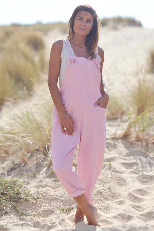 Light Pink Cotton and Linen Flowing Overalls