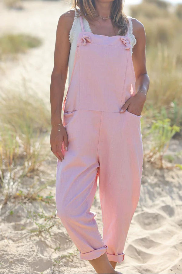 Light Pink Cotton and Linen Flowing Overalls