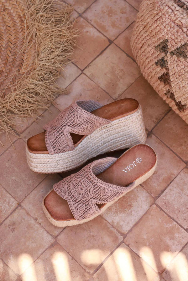 Taupe Crochet Wedge Espadrilles