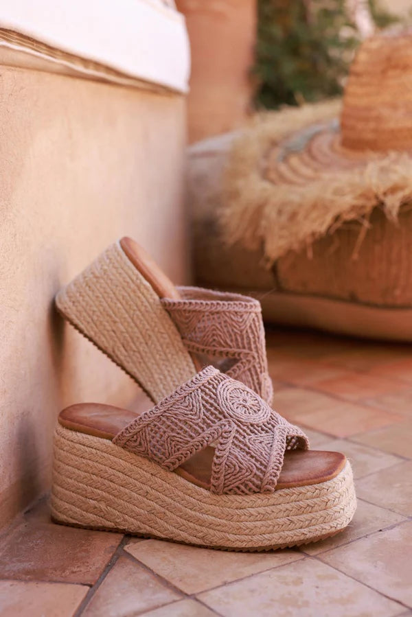 Taupe Crochet Wedge Espadrilles
