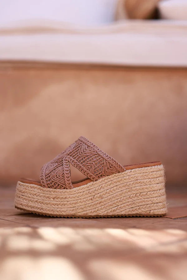 Taupe Crochet Wedge Espadrilles