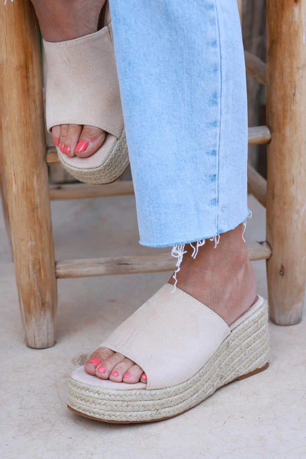 Taupe Sueded Wedge Espadrilles