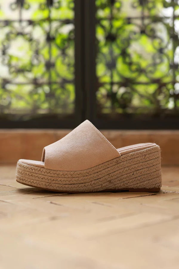 Taupe Sueded Wedge Espadrilles