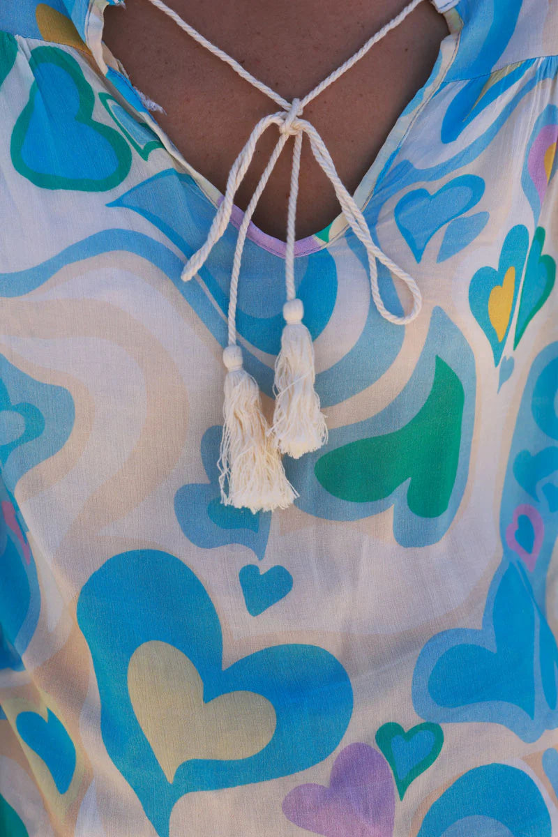 Turquoise Heart Swirl Bell Sleeve Tunic