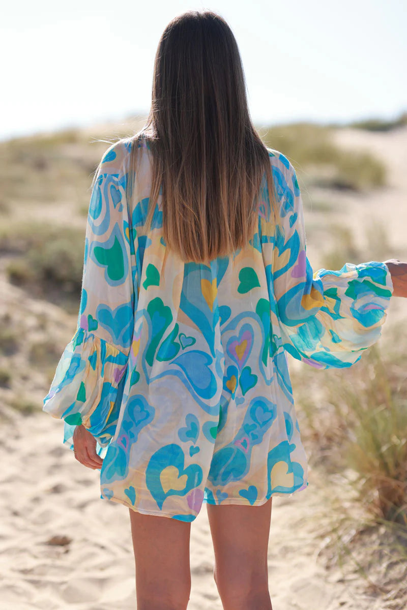 Turquoise Heart Swirl Bell Sleeve Tunic