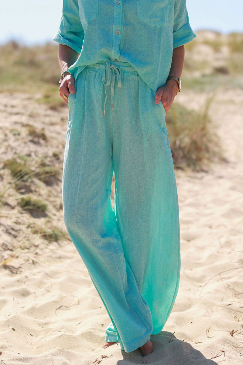 Turquoise Lightweight Cotton Wide Leg Pants