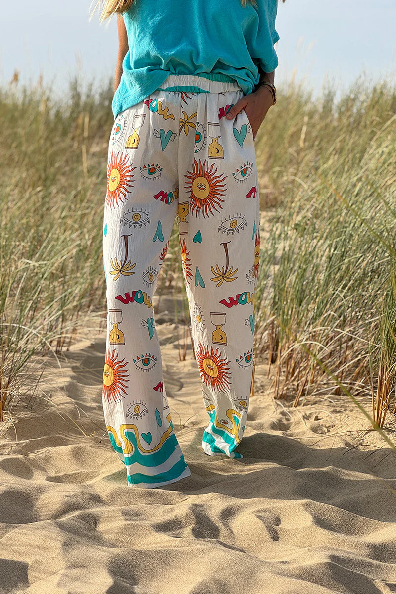 Turquoise Stripe Mystical Eye Boho Pull-On Pants