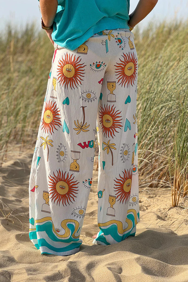Turquoise Stripe Mystical Eye Boho Pull-On Pants