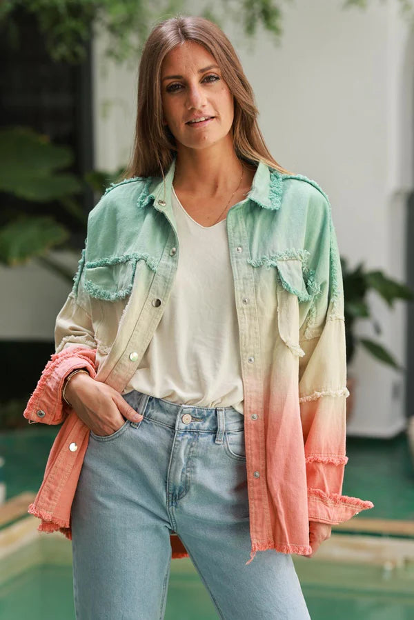 Water Green Ombre Denim Snap Button Shirt
