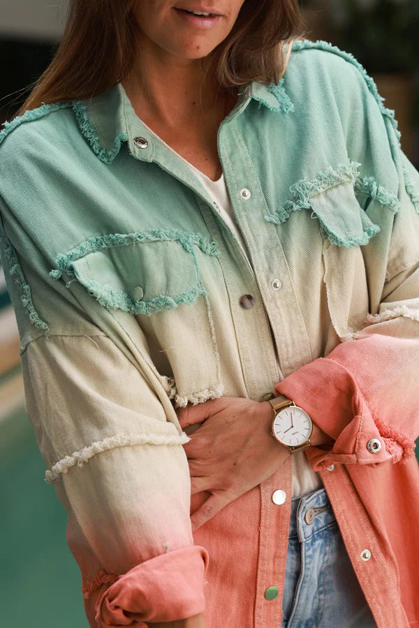 Water Green Ombre Denim Snap Button Shirt