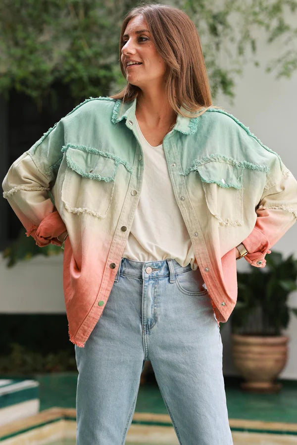 Water Green Ombre Denim Snap Button Shirt