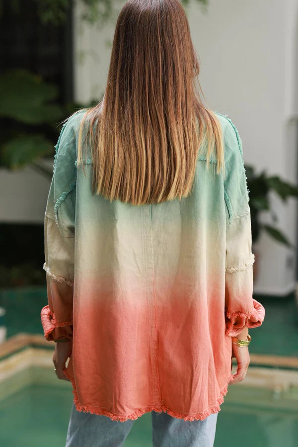 Water Green Ombre Denim Snap Button Shirt
