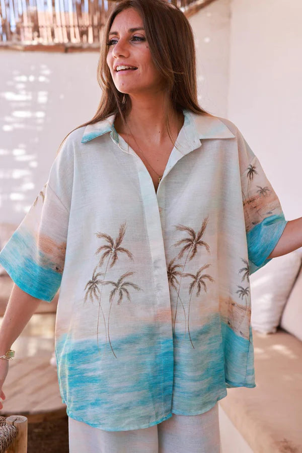 Water green Sunset Button-Down Blouse