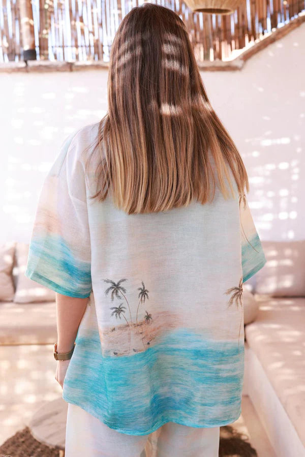 Water green Sunset Button-Down Blouse