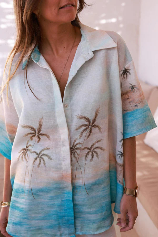 Water green Sunset Button-Down Blouse