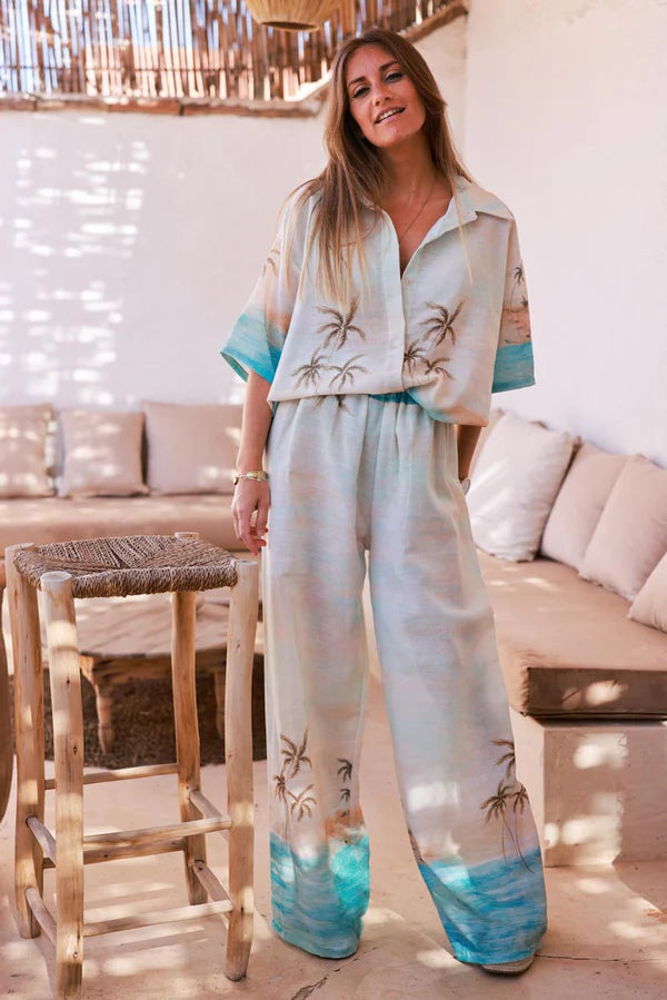 Water green Sunset Wide-Leg Casual Pants