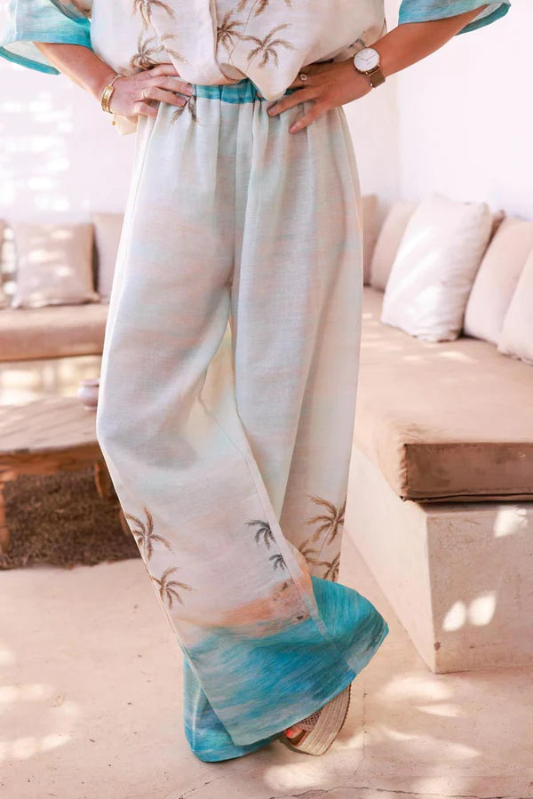 Water green Sunset Wide-Leg Casual Pants
