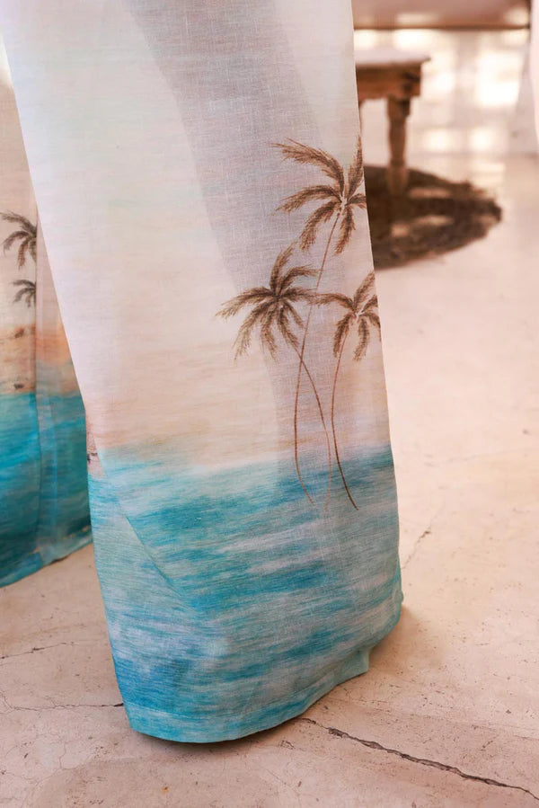 Water green Sunset Wide-Leg Casual Pants