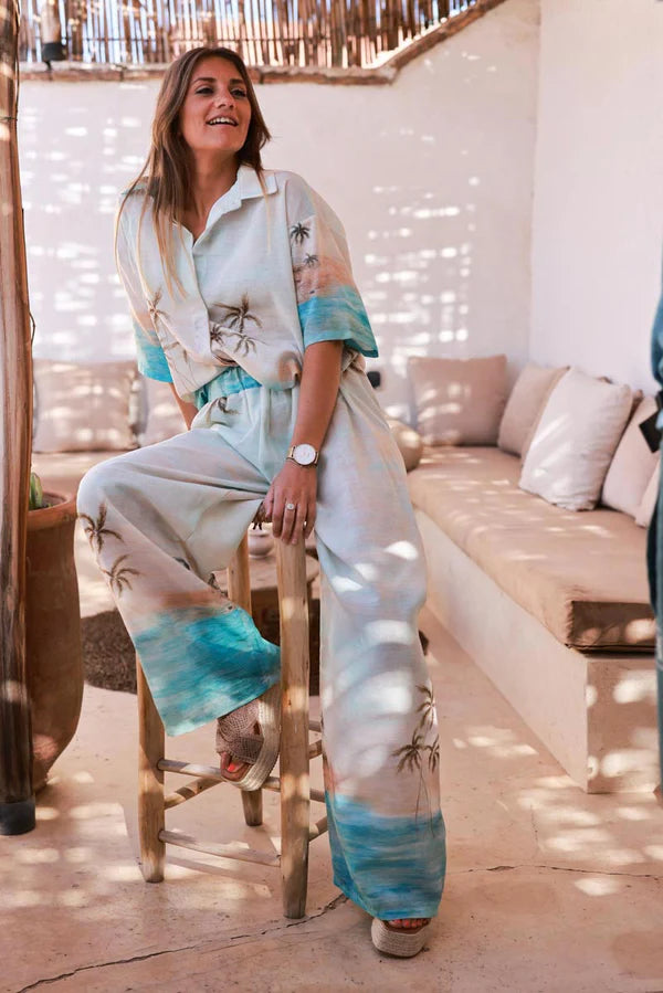Water green Sunset Wide-Leg Casual Pants