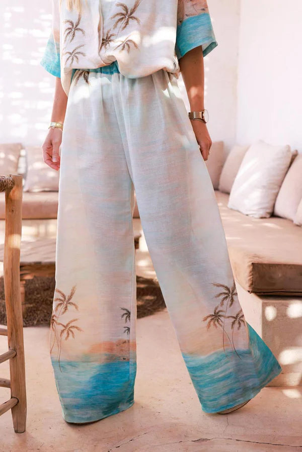 Water green Sunset Wide-Leg Casual Pants
