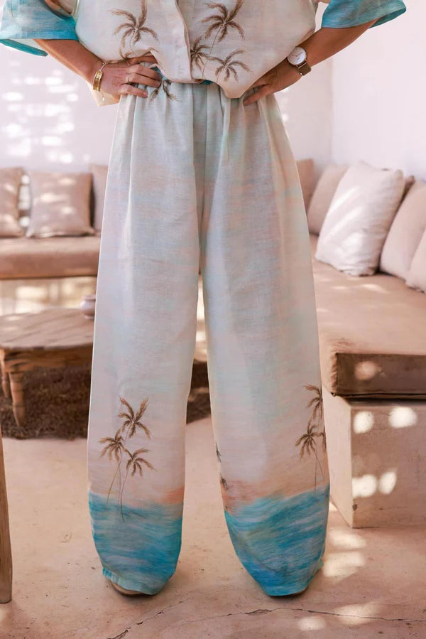 Water green Sunset Wide-Leg Casual Pants