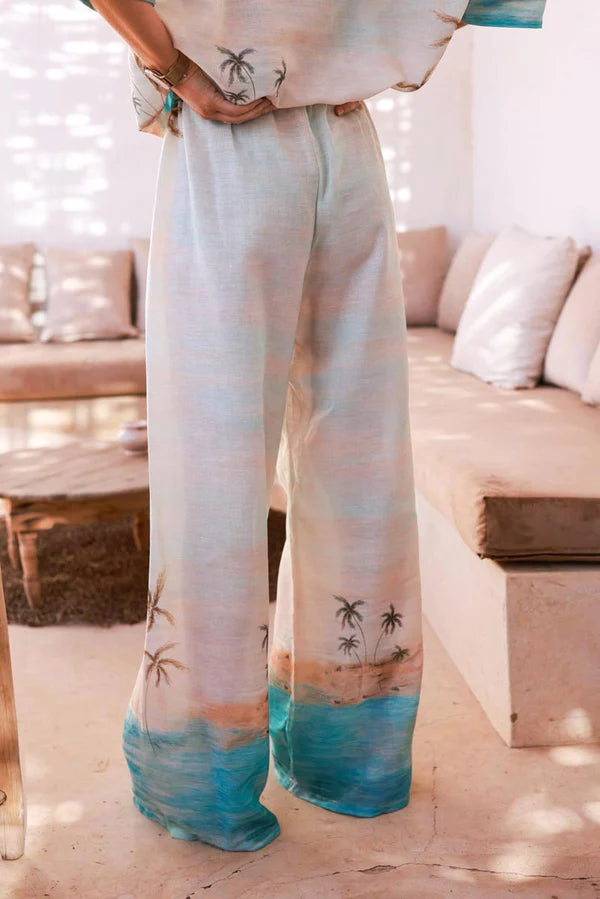 Water green Sunset Wide-Leg Casual Pants