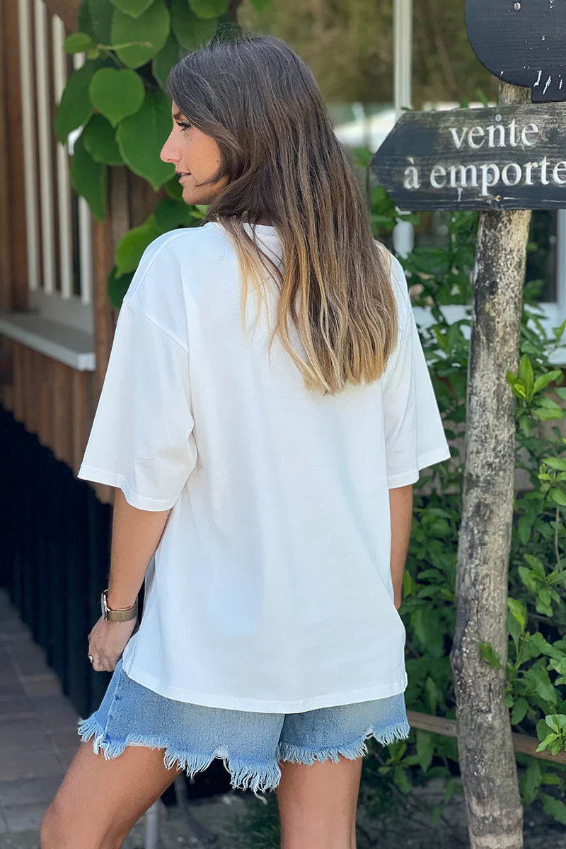 White “Champagne” Embroidered Tee
