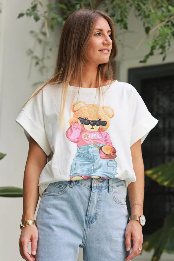 White Cool Bear Cotton Jersey Tee
