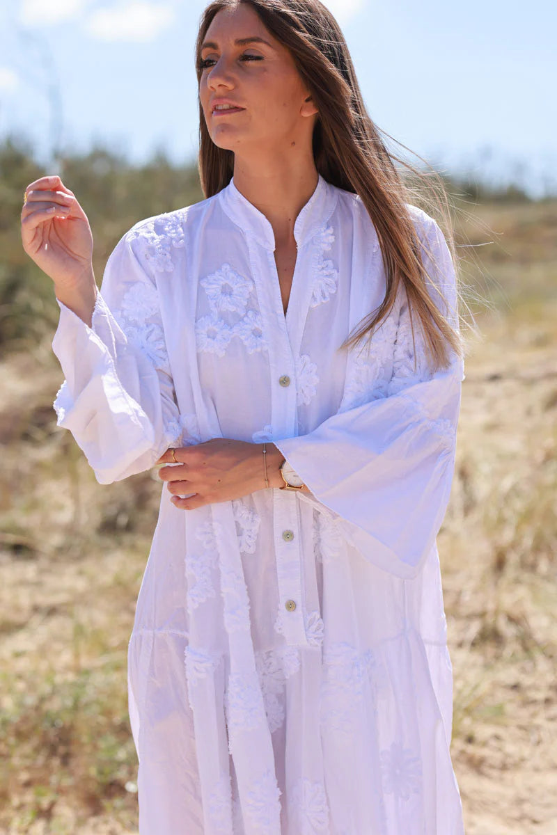 White Cotton Applique Resort Dress