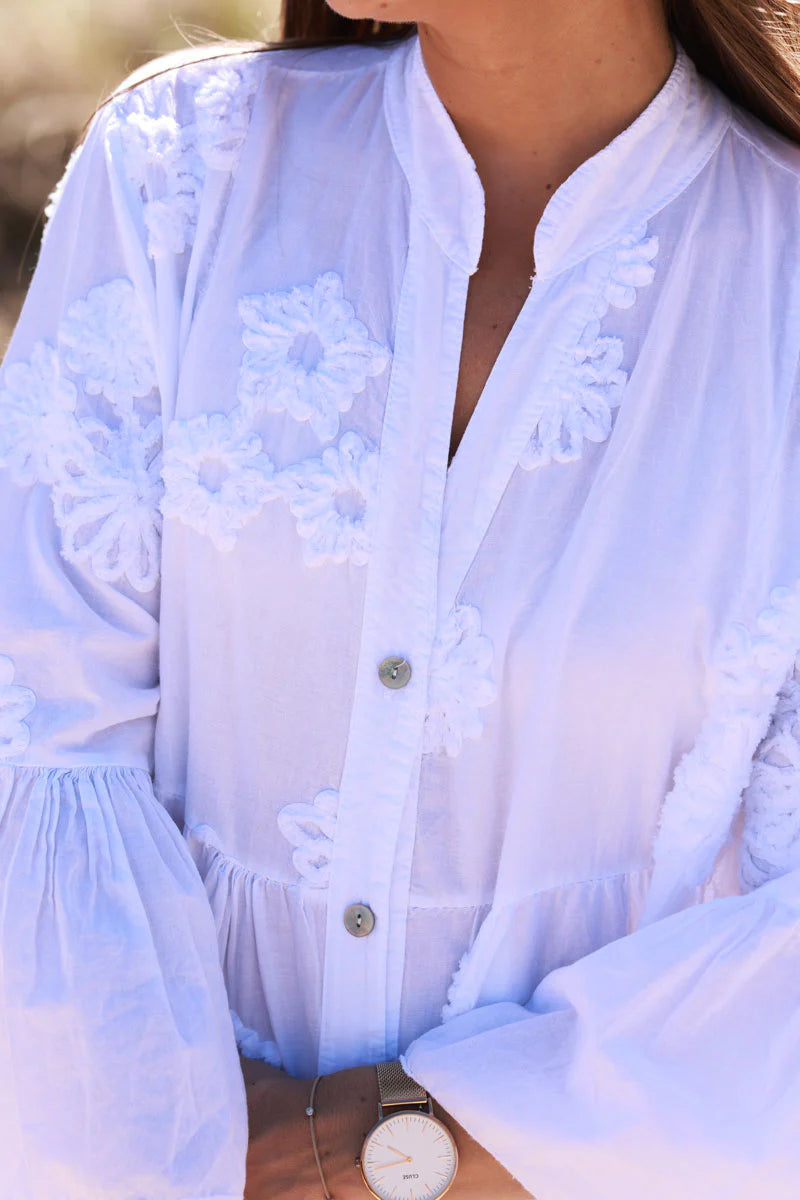White Cotton Applique Resort Dress