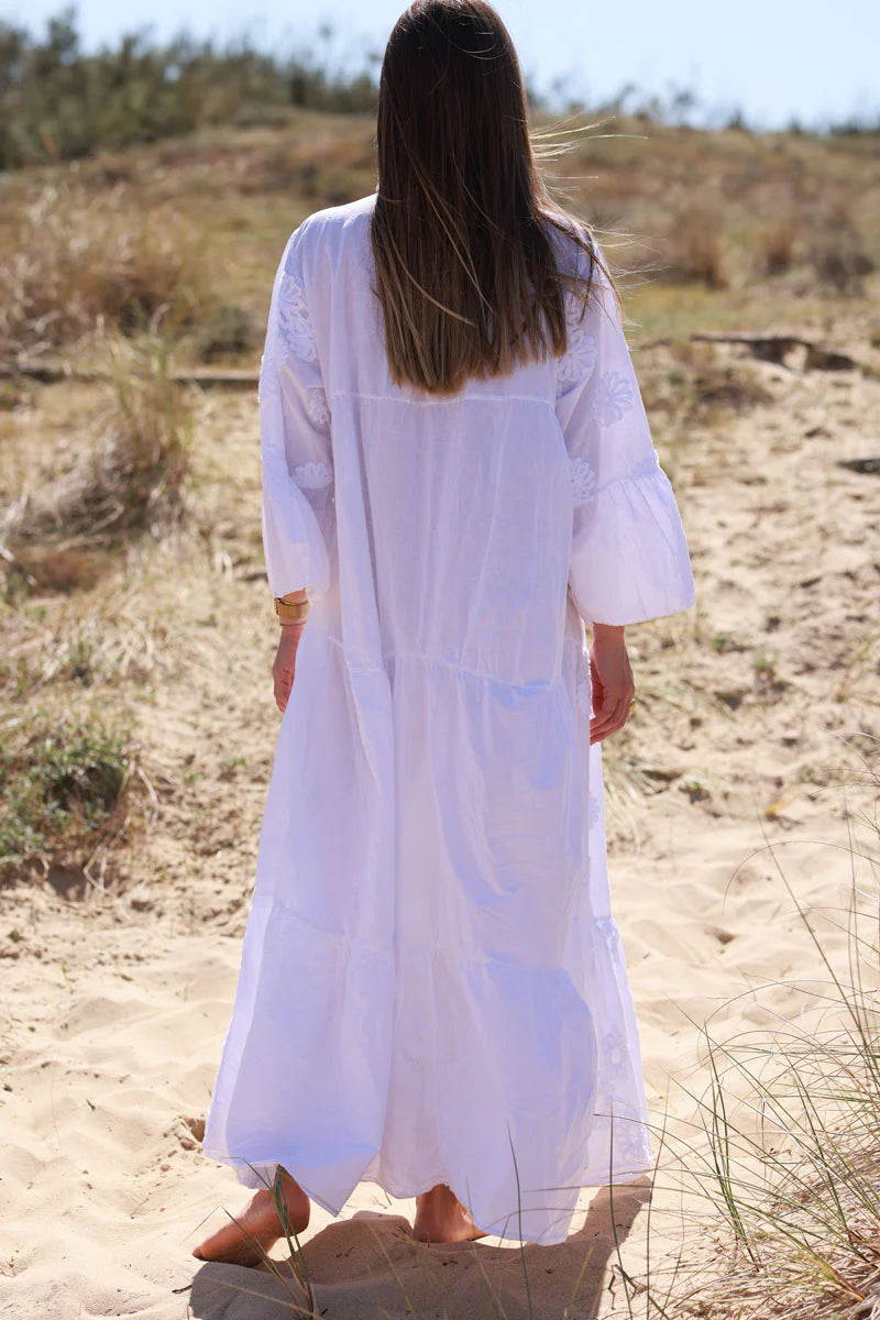 White Cotton Applique Resort Dress