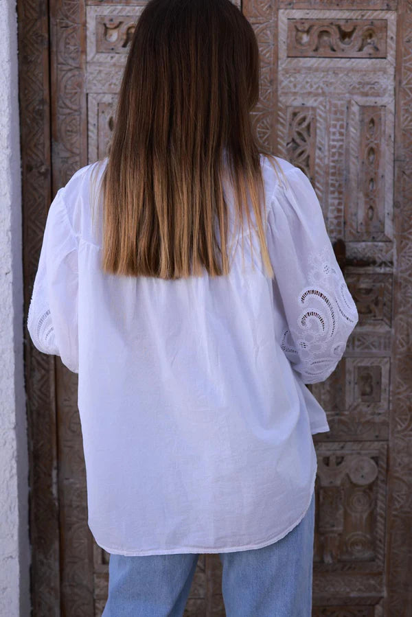 White Cotton Crochet Sleeve Blouse