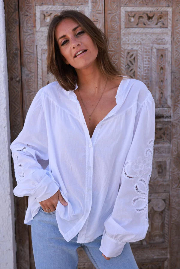 White Cotton Crochet Sleeve Blouse