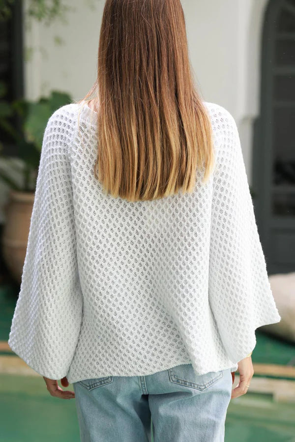 White Cotton Textured Waffle Knit Top