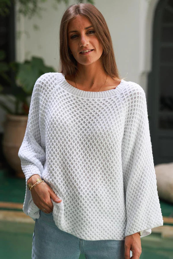 White Cotton Textured Waffle Knit Top