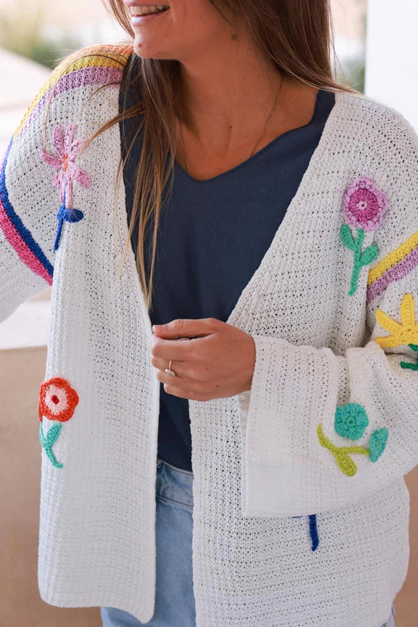 White Crochet Floral Garden Cardigan